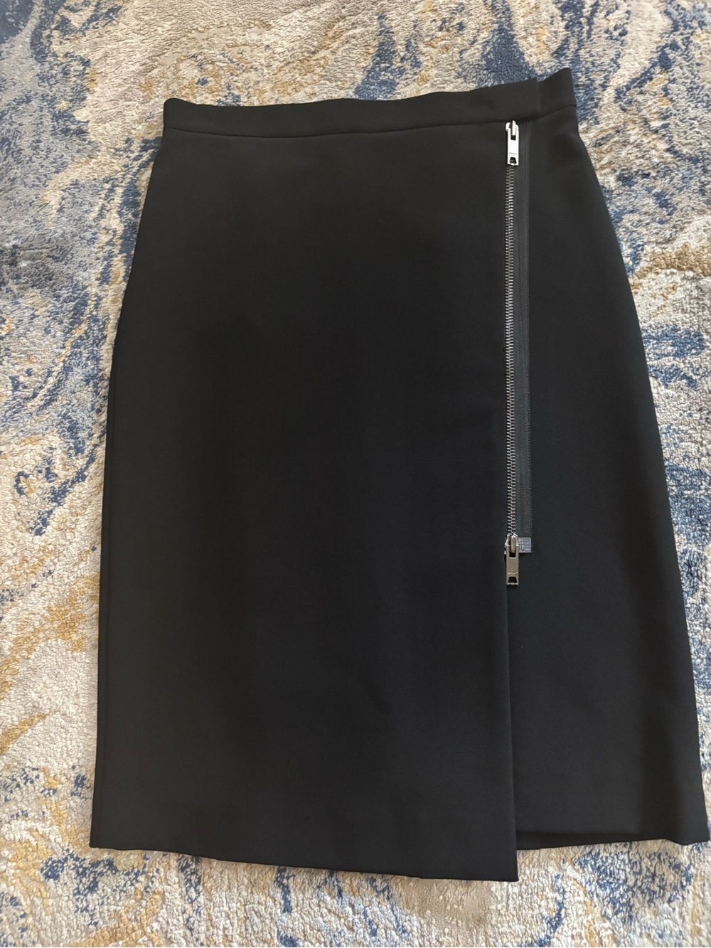 DKNY Black Pencil Skirt with Silver Zip Accent